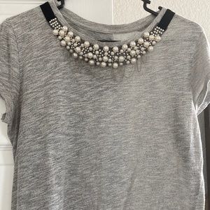 Ann Taylor Loft Tee with Pearl Accent Neckline